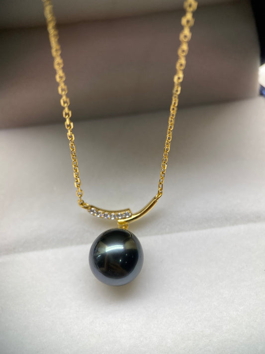 Tahitian Tear-Drop Ocean Blue Seawater Pearl Necklace 10.5 mm